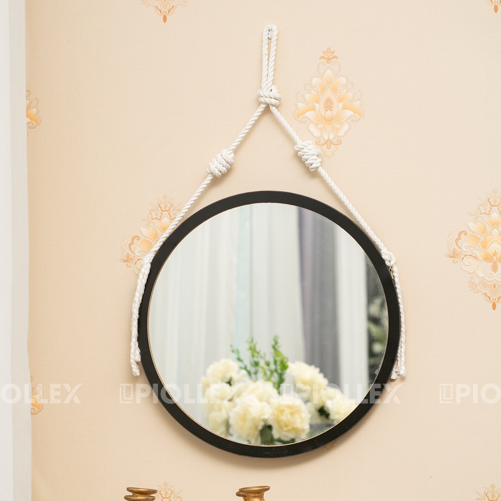 Gương Tròn Treo Tường PIOLLEX Viền Gỗ Decor Phòng Ngủ Đẹp
