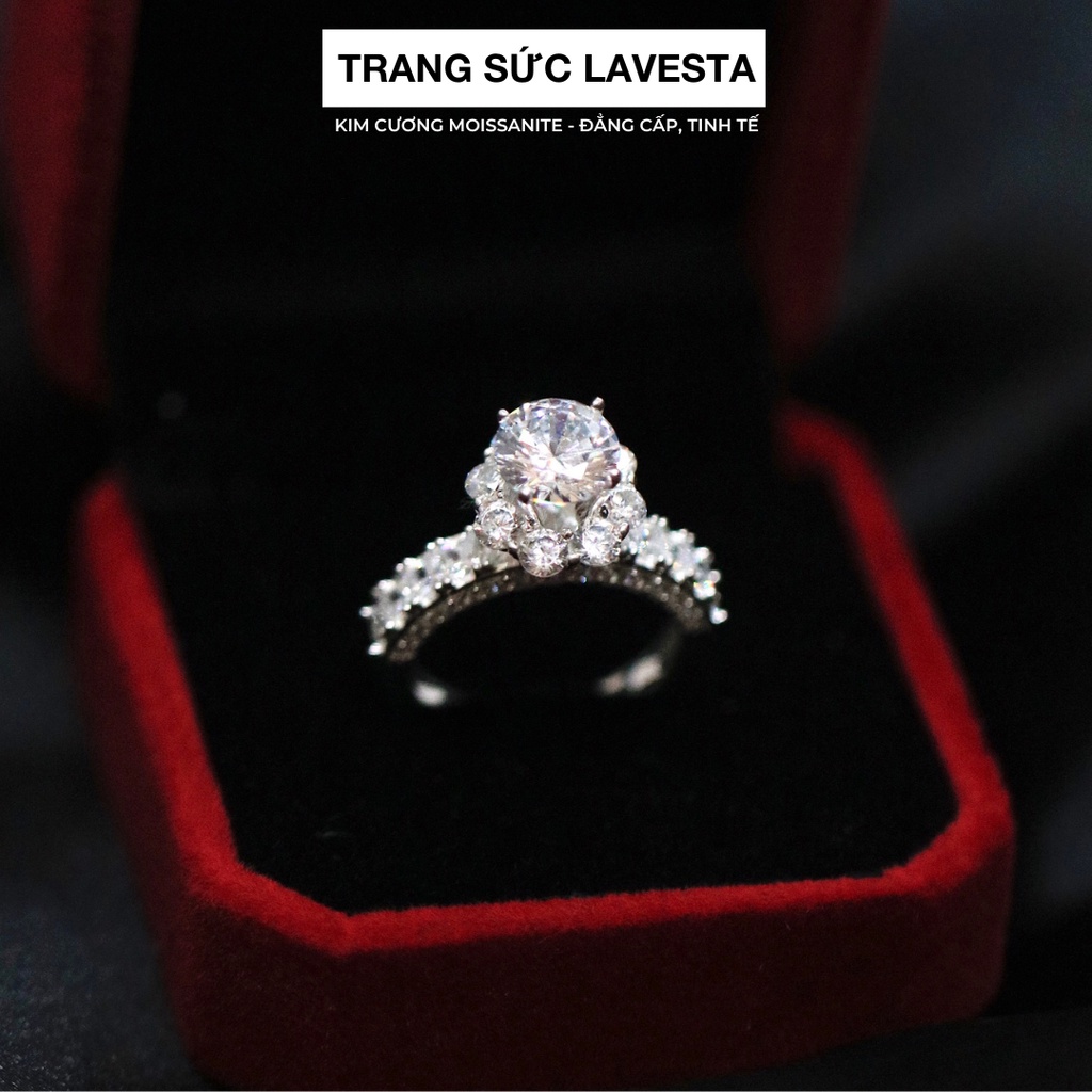 Nhẫn cầu hôn, nhẫn kim cương nhân tạo Moissanite 7 ly, 8ly kiểm định GRA, nhẫn bạc ta S999 KC11 Lavesta đẳng cấp, tinh t