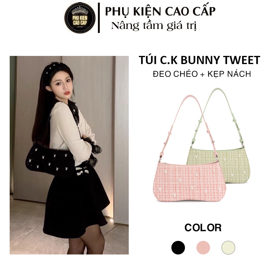 Túi dạ tweet tai thỏ siêu xinh - C.K BUNNY TWEET - Túi thỏ xinh đeo chéo kẹp nách cao cấp