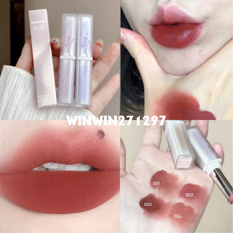 Son thỏi GOGO TALES mịn lì lâu trôi Creamy Thin Mud Lipstick HOJO tiên nữ cung đình HOJO08 GT430 GOGO134 có màu gấu bear