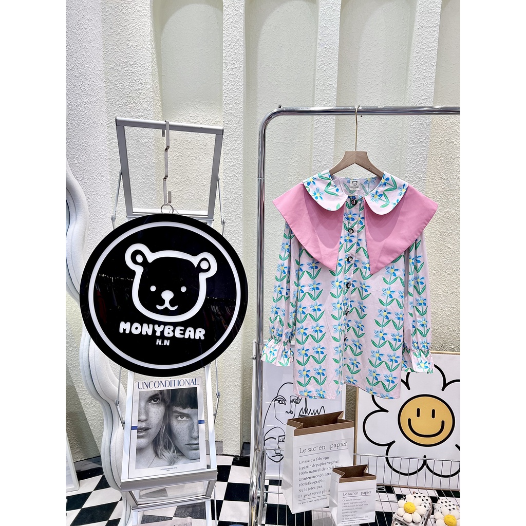 Đầm sơmi hoa phối lá cổ to 2 màu siêu xinh  - HN1114