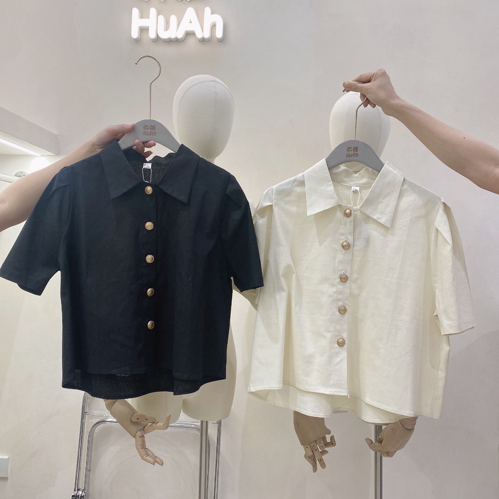 ÁO SƠ MI THÔ NỮ CROPTOP doubleh.clo - Áo sơ mi thô trơn linene dáng lửng croptop ulzzang tiểu thư Hàn Quốc