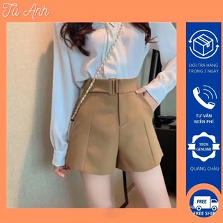 Quần short ống rộng lưng cao có đai eo đính cúc bấm siêu xinh