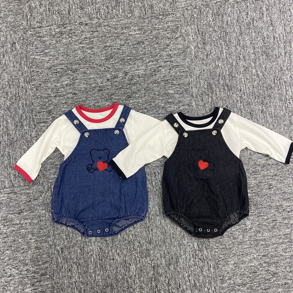Yếm jean bò kết hợp áo hình gấu ngộ nghĩnh cho bé trai và bé gái thời trang mùa hè 2023 A4