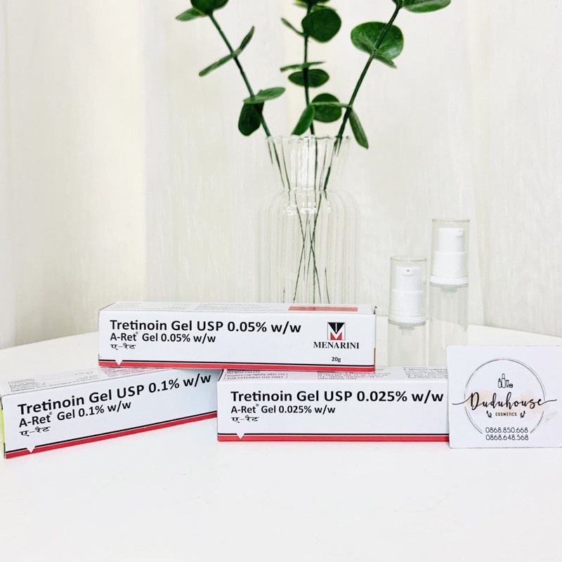 Tretinoin Gel USP Aret Ấn Độ 0.025% / 0.05% / 0.1% giúp giảm mụn ẩn mụn đầu đen tái tạo chống lão hóa 20g