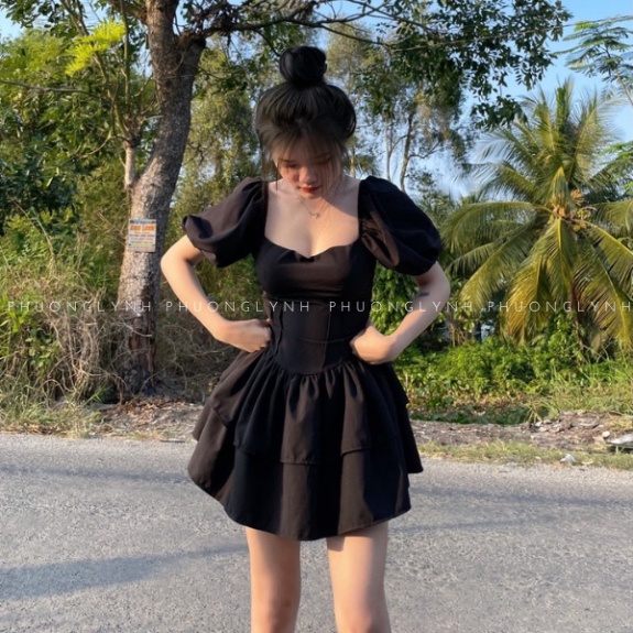 Đầm dự tiệc , váy đi tiệc dạng jum xoè , jum tầng trễ ngực siêu xinh (PLD147) - SHOP PHUONG LYNH
