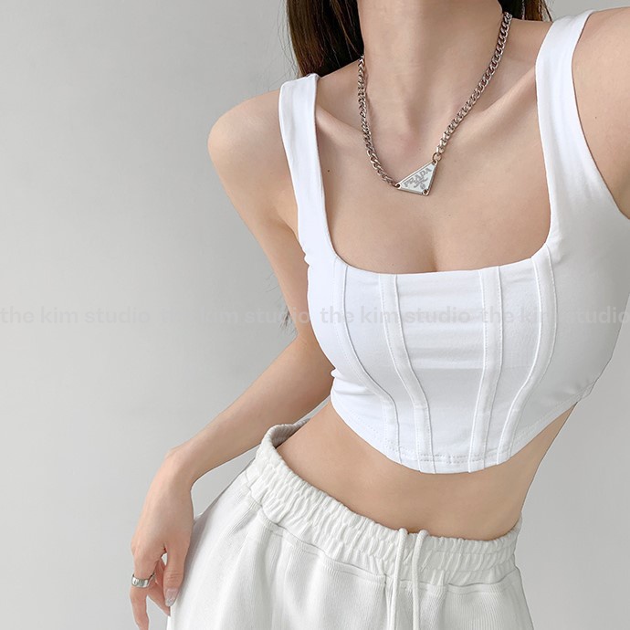 Áo croptop 2 dây kiểu croset vạt bầu TheKim , áo 2 dây bản to cổ vuông A145 | BigBuy360 - bigbuy360.vn