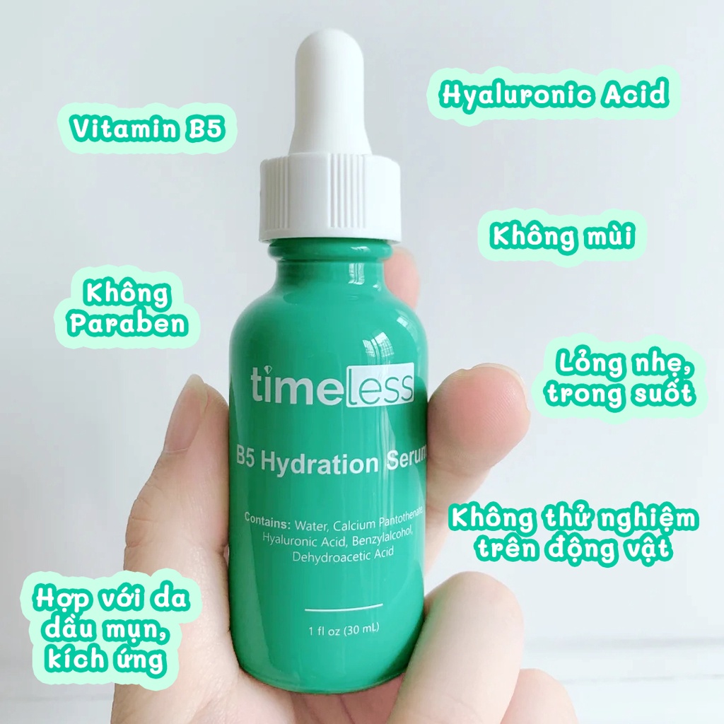 (Chính Hãng100%)Tinh chất Timeless Skin Care Làm Dịu &amp; Phục Hồi Da Vitamin B5 + Hyaluronic Acid Serum 30ml