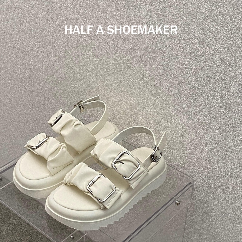Giày sandal nhún bèo hai khuy vuông bản to Đế Dày Mềm Mại Chống Trượt Thoải Mái Phong Cách Thời Trang Cho Nữ