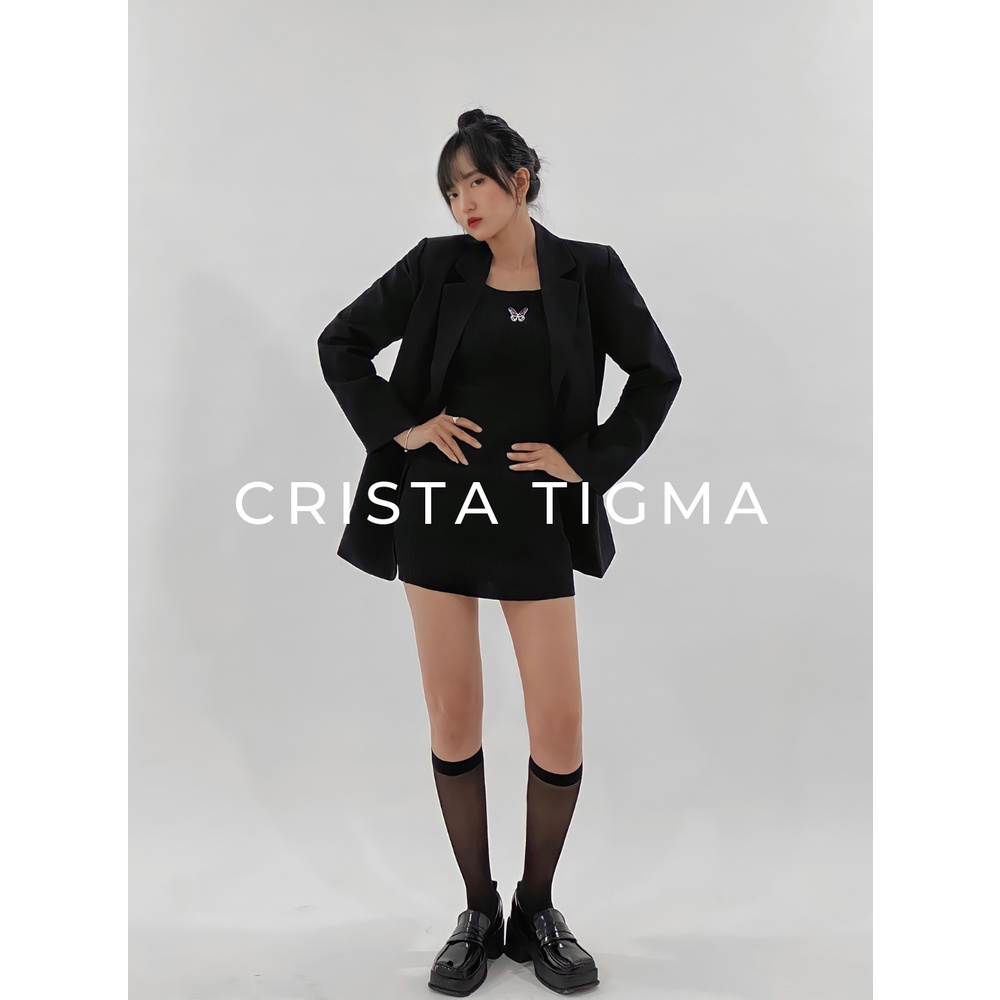 Vest Blazer 2 lớp nữ Crista Tigma dáng công sở có độn vai đen