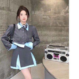 Set bộ áo vest croptop đang ngắn + chân váy cạp cao dáng xoè