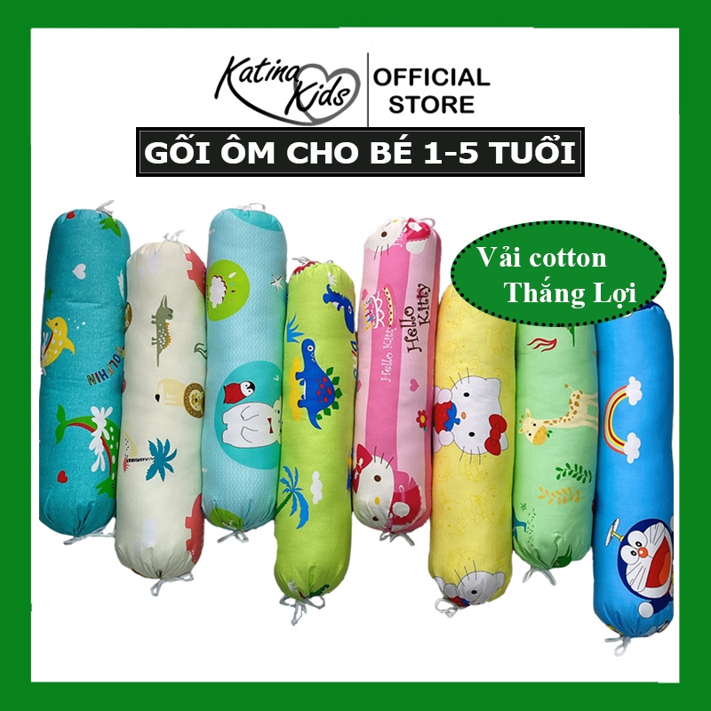 Gối ôm dài cho bé 70cm, vải cotton thắng lợi mềm mát, họa tiết quen thuộc với bé
