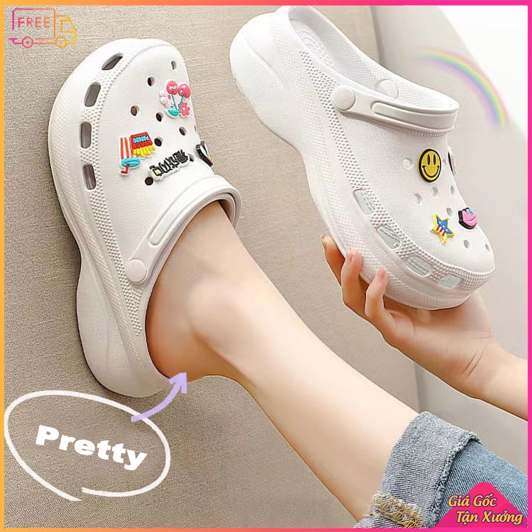 Dép sandal nữ Crocs stick cute, Dép nữ độn đế tăng chiều cao phong cách cá tính
