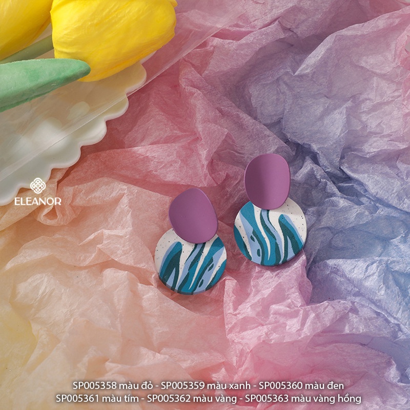 Bông tai nữ chuôi bạc 925 Eleanor Accessories hình tròn nhiều màu sắc phụ kiện trang sức trẻ trung 5358