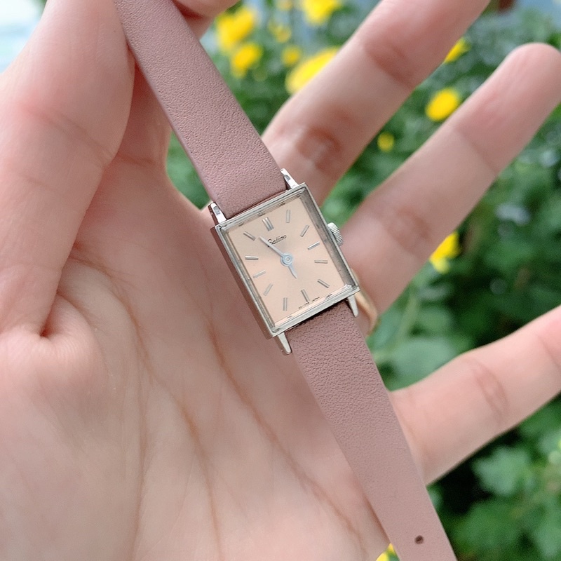 Đồng hồ si nữ hiệu Satino, mặt hồng, máy nhật
