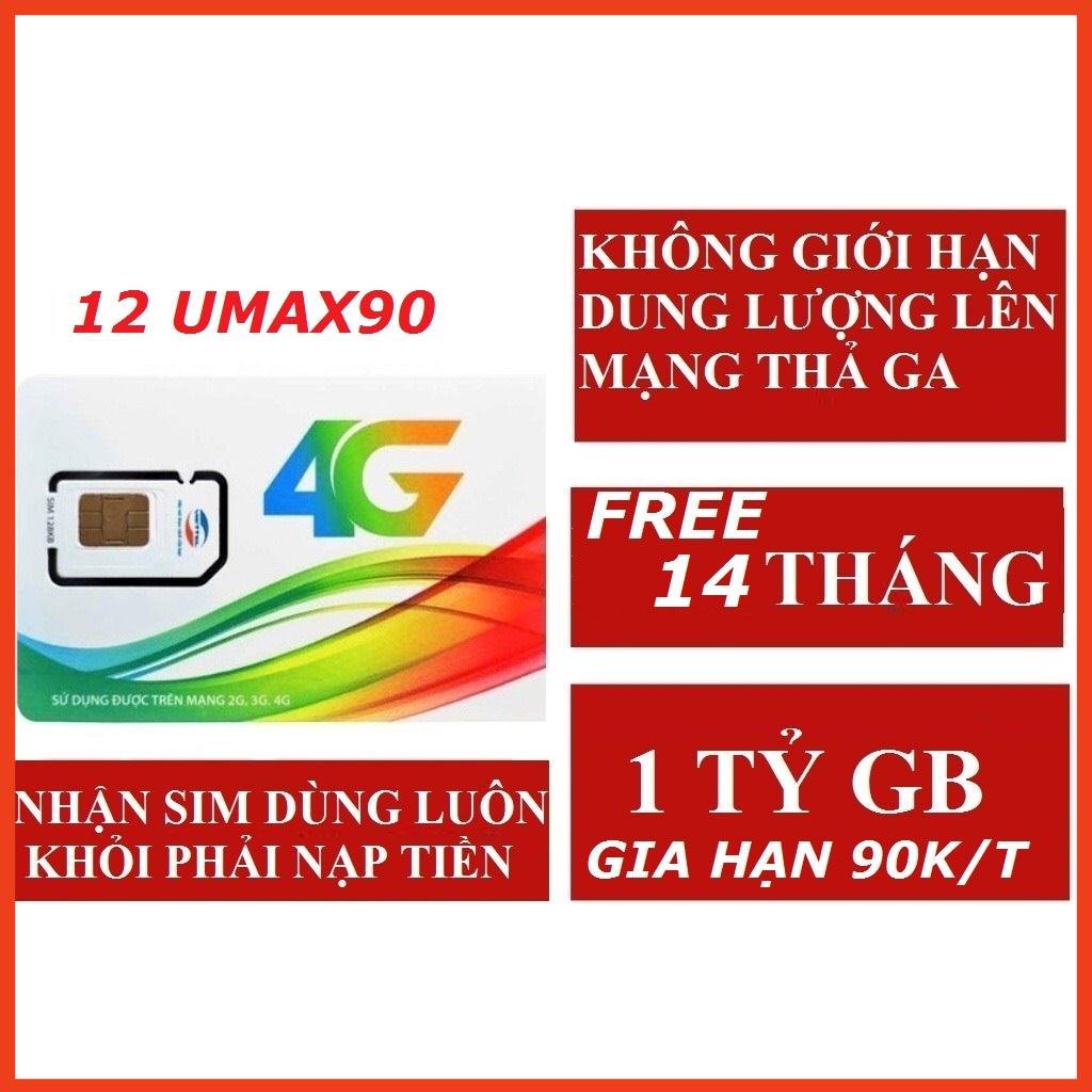 Sim Viettel 12UMAX90 Trọn Gói Cả Năm Không Cần Nạp Tiền - Không Phí Duy Trì -Hết Tốc Độ Cao Vẫn Lên Mạng Được