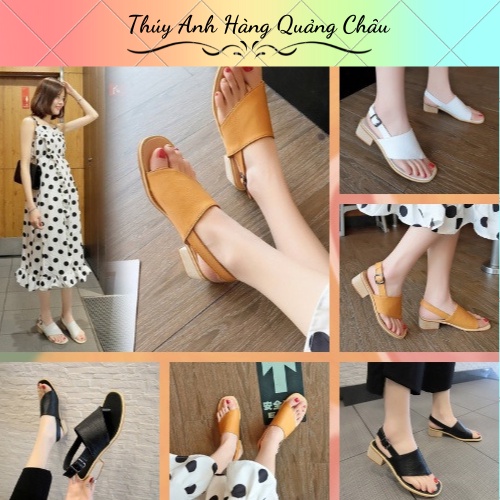 (666) Sandal nữ gót vuông mẫu mới 2022, phong cách Hàn Quốc phối da mềm đế cao gót