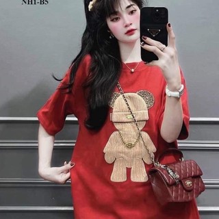 Áo phông cotton gấu đáp nổi