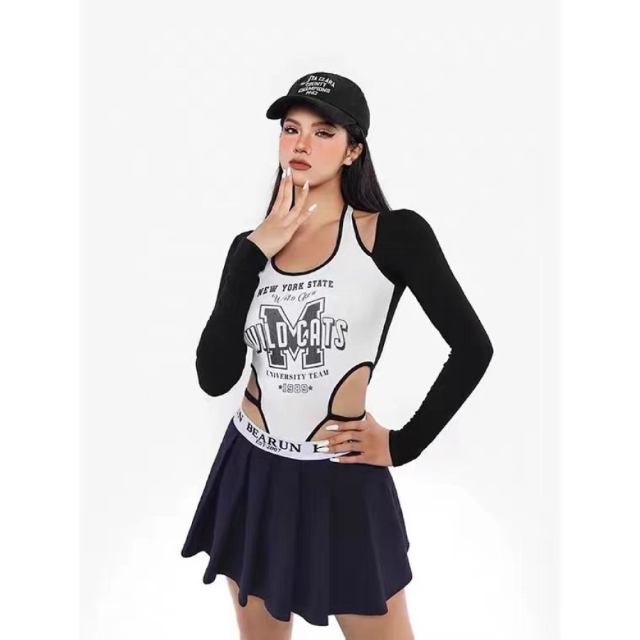 Bodysuit tay dài raglan ôm eo kiểu dáng mùa hè bộ đồ liền thân một mảnh hot girl phong cách Âu Mỹ mới | BigBuy360 - bigbuy360.vn