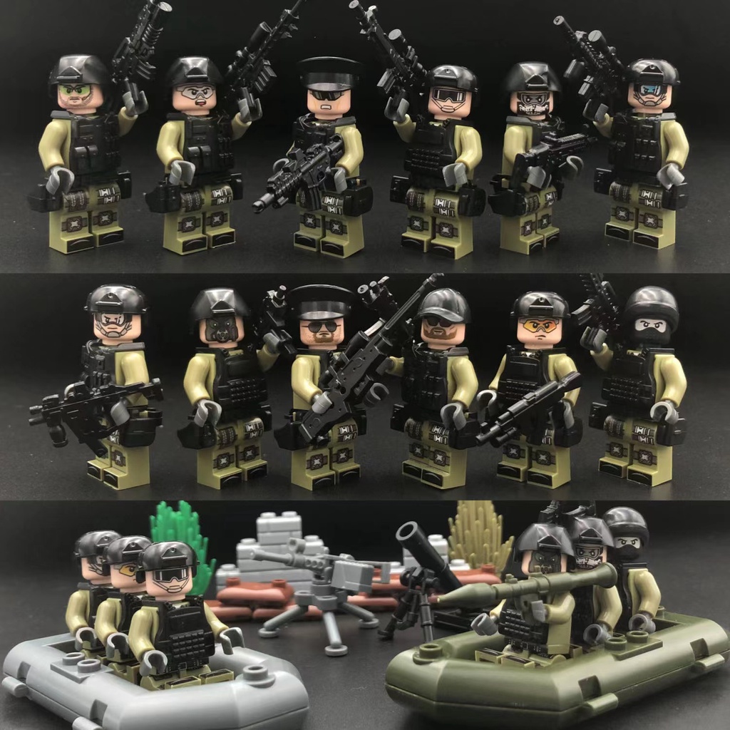 Bộ 12PSC Mô Hình Lắp Ráp Quân Sự Minifigure Khối Xây Dựng Mô Hình Lực Lượng Lính Đặc Nhiệm Swat Đồ Chơi Lắp Ráp Cho Bé