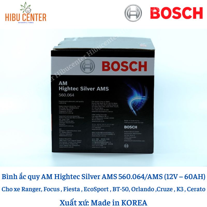 Bình ắc quy BOSCH AM Hightec Silver AMS 560.064/AMS (12V – 60AH) | Dùng cho xe Ranger, Focus, EcoSport, Cerato, K3 ...