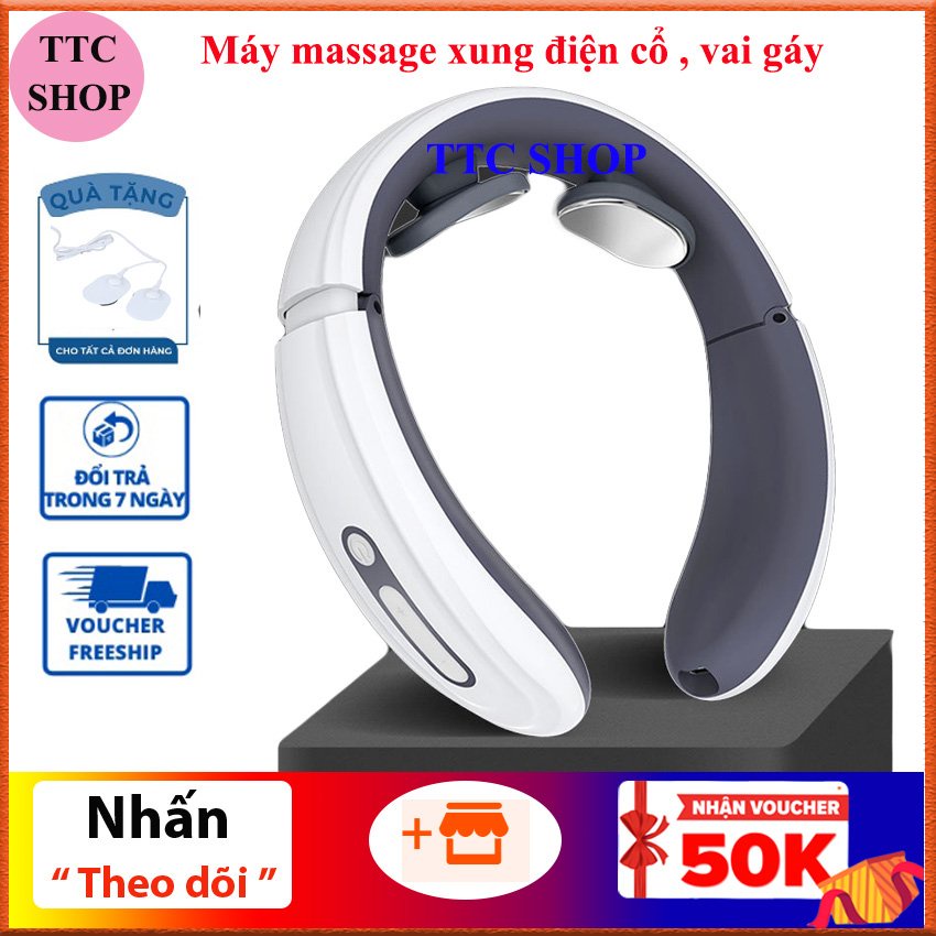 Máy massage cổ vai gáy cột sống, máy matxa xung điện giảm đau thư giãn 6 chế độ chườm nóng 42 độ C công nghệ Nhật Bản