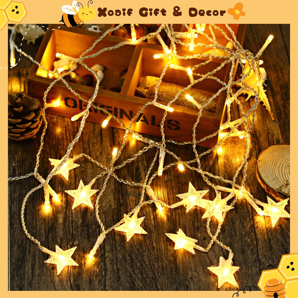 Dây đèn đèn ngôi sao màu vàng chạy pin decor phòng cực xinh