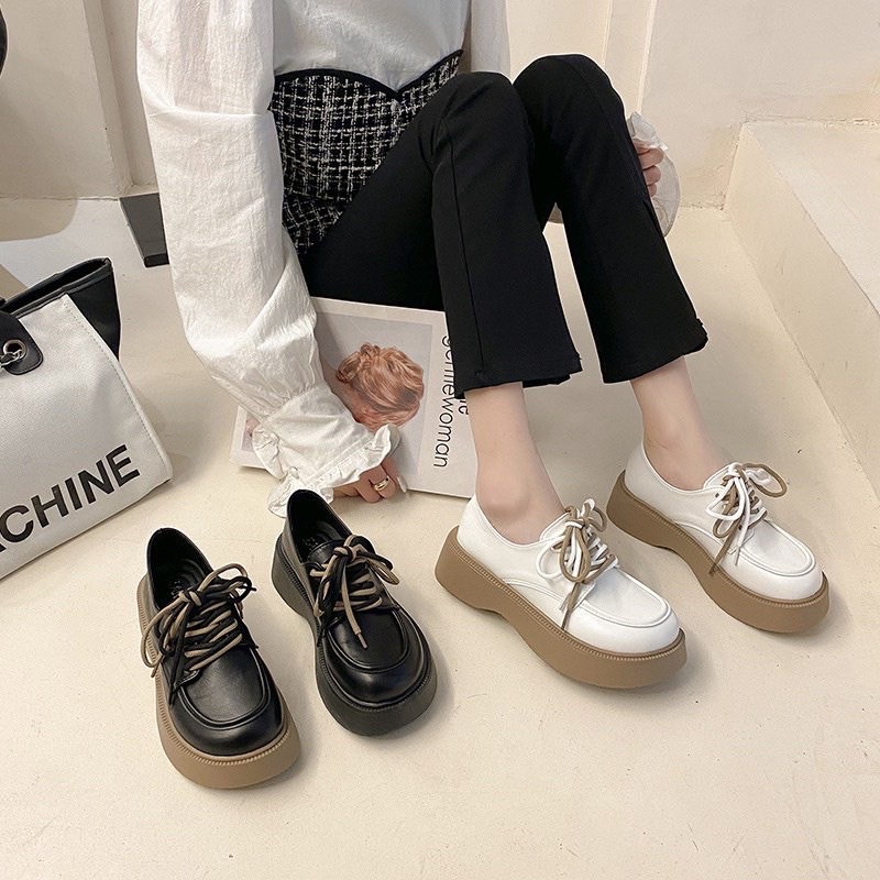 Giày nữ da mềm 2 dây đế cao cm siêu tôn dáng, Giày đốc oxford nữ siêu xinh độn đế  Msp 218