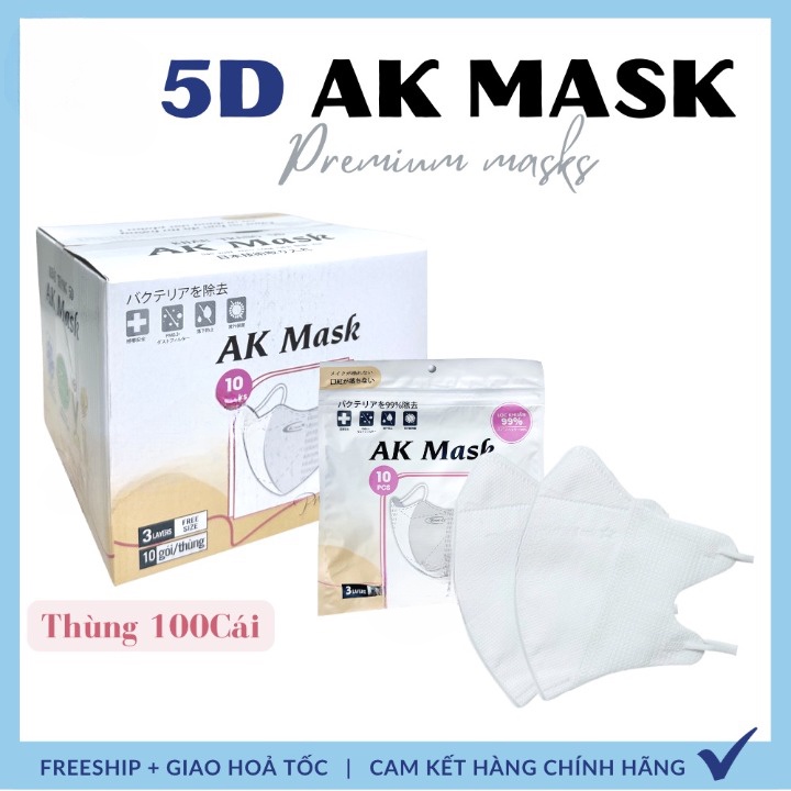 [Thùng 100 Cái] Khẩu Trang 5D AK Mask 3 Lớp Kháng Khuẩn Kiểu Dáng Thời Trang