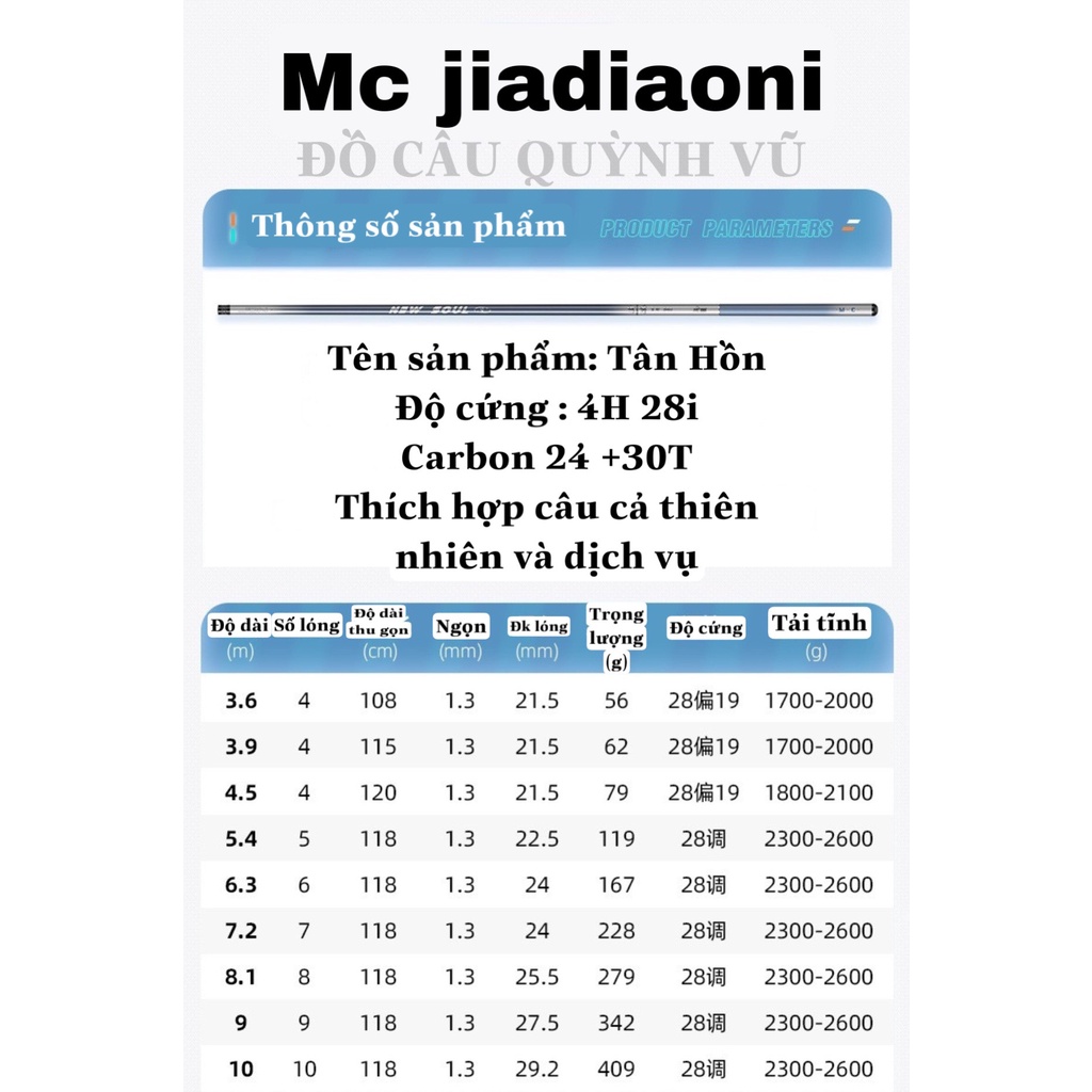 Cần câu cá Rô chép Tân hồn MC 4h 28i siêu cứng siêu nhẹ