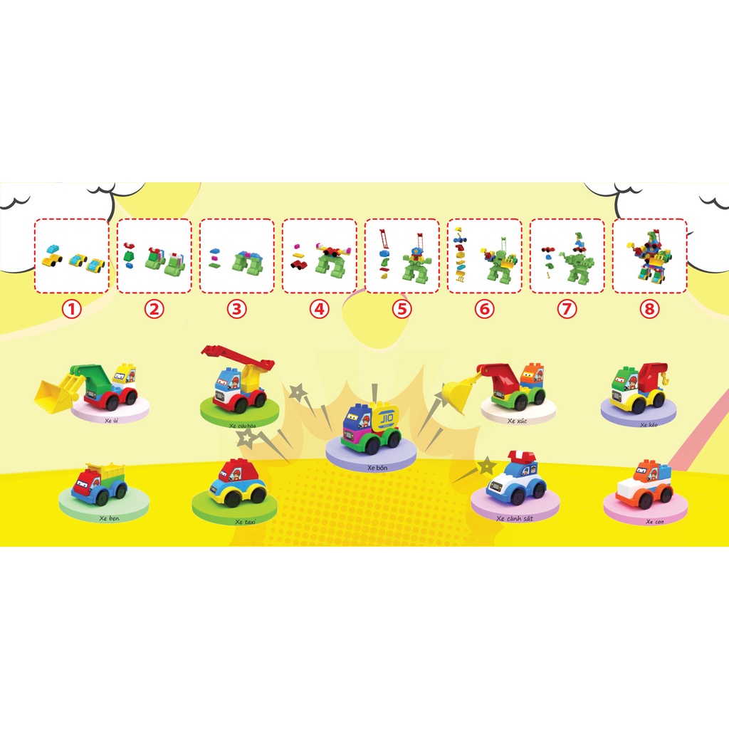 Bộ lắp ghép cân kí  xe công trình - Robot Siêu nhân Vinakidstoys size LEGO DUPLO