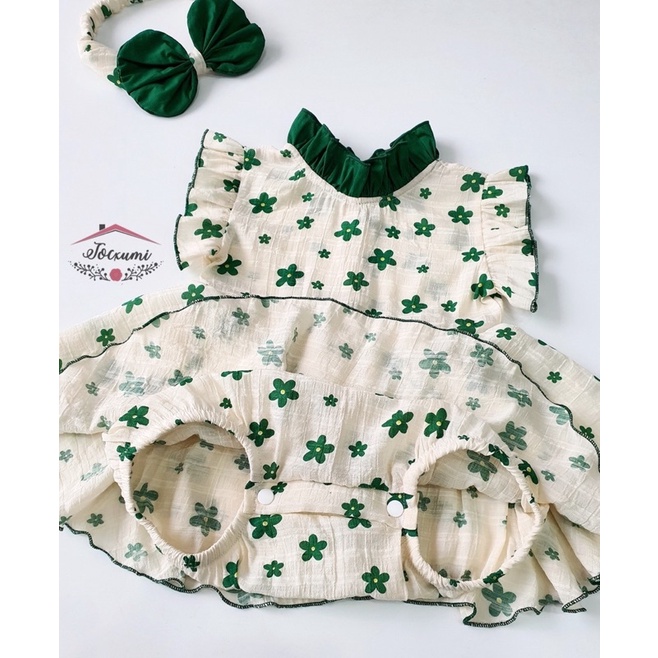 Bộ liền thân váy cánh tiên hoa xanh cao cấp - Tocxumi