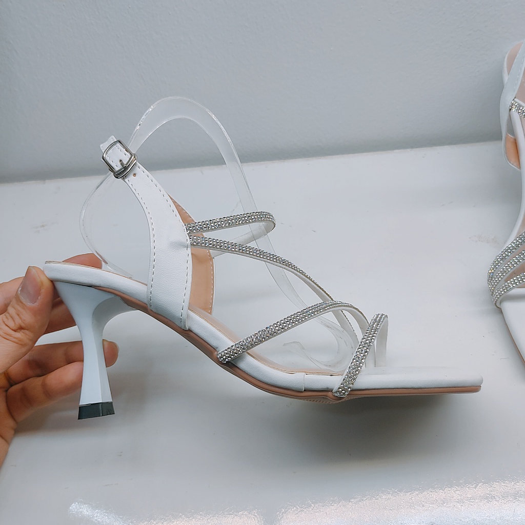 Giày cao gót nữ 7 phân Thiên Hương VNXK BP86HQ9 Sandal cao gót 7p đính kim sa sang chảnh tiểu thư đi tiệc đám cưới