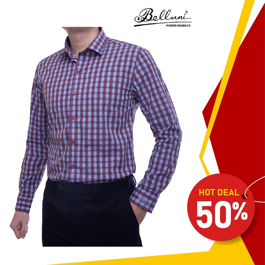 Áo sơ mi nam SlimFit tay dài BELLUNI chất Bamboo chống nhăn kẻ ô sang trọng - ADS.BPS.BE.156.R2