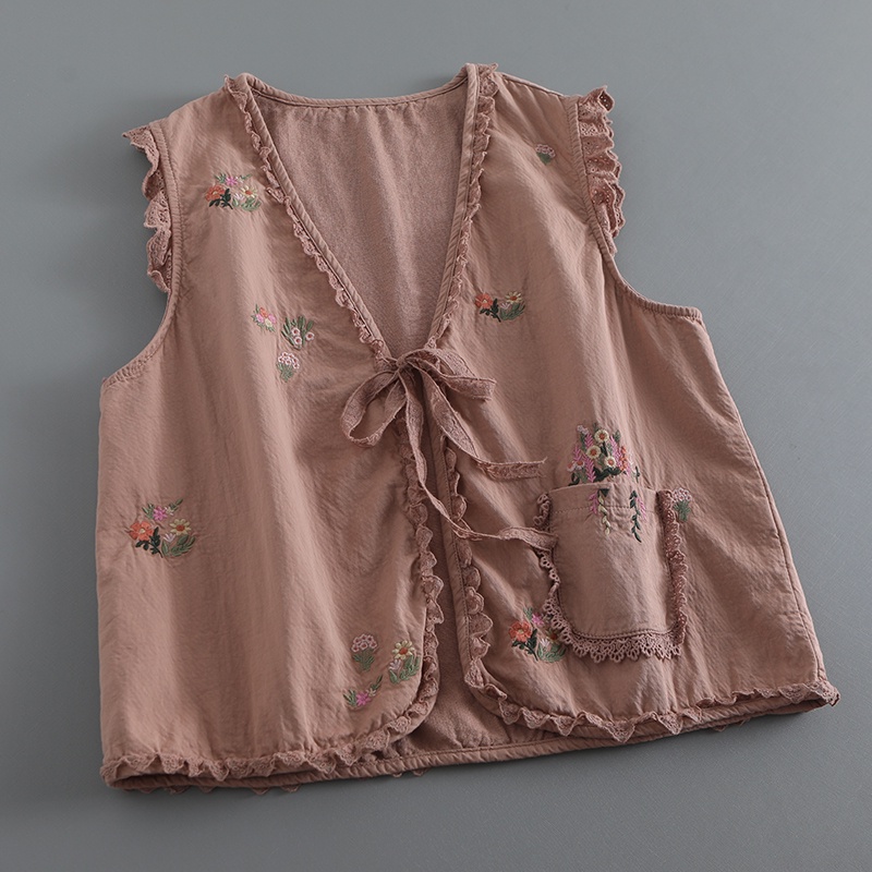 Áo gile vintage thêu hoa phong cách morigirl