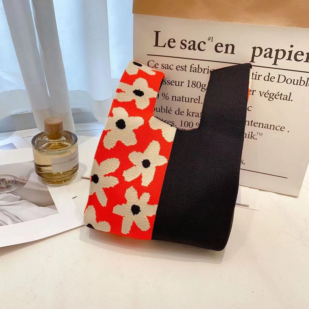 Túi Đeo Vai Đan Len Họa Tiết Sọc Caro Thời Trang Cho Nữ