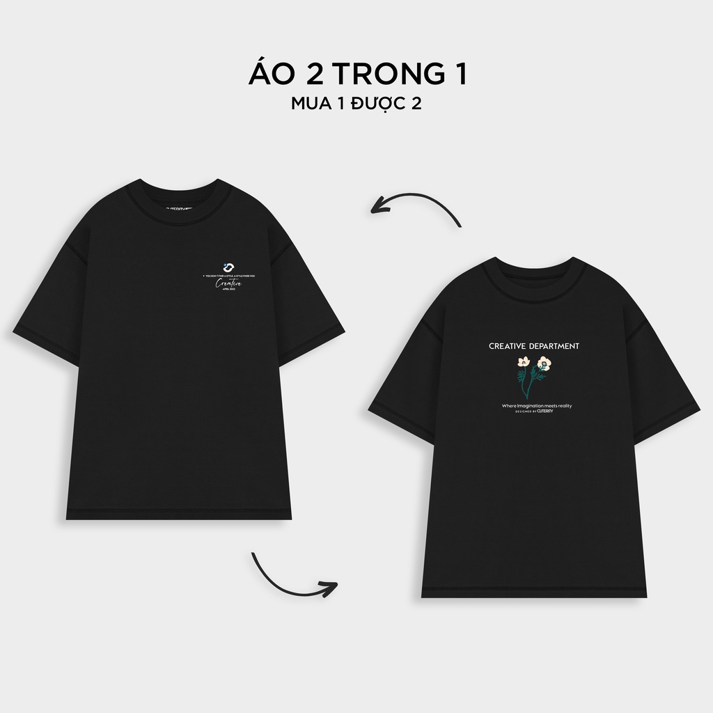Áo thun 2 mặt nam nữ unisex Outerity Double Tee Collection - Flowers / Đen - ATO1018