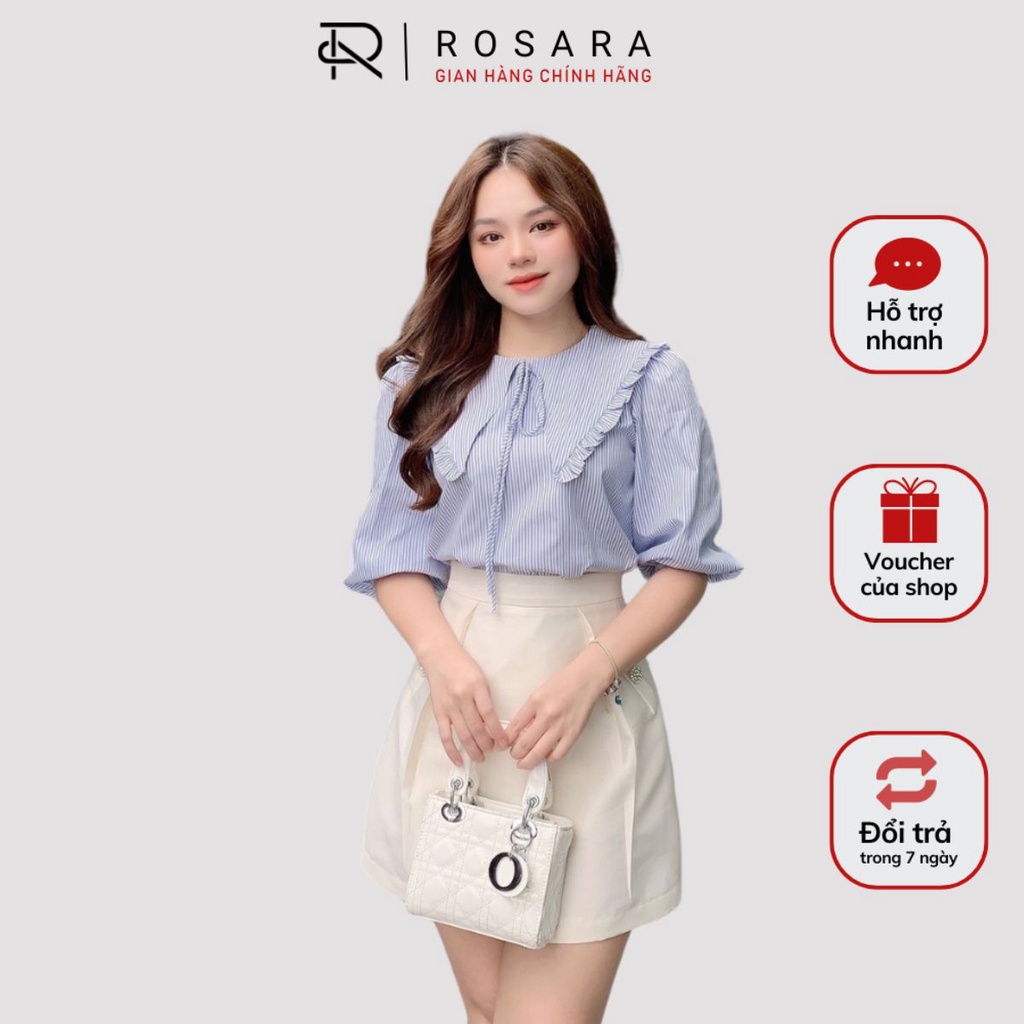 Áo Sơ Mi Kẻ Xanh Tay Lửng Sang Chảnh Thời Trang Nữ Rosara SM67