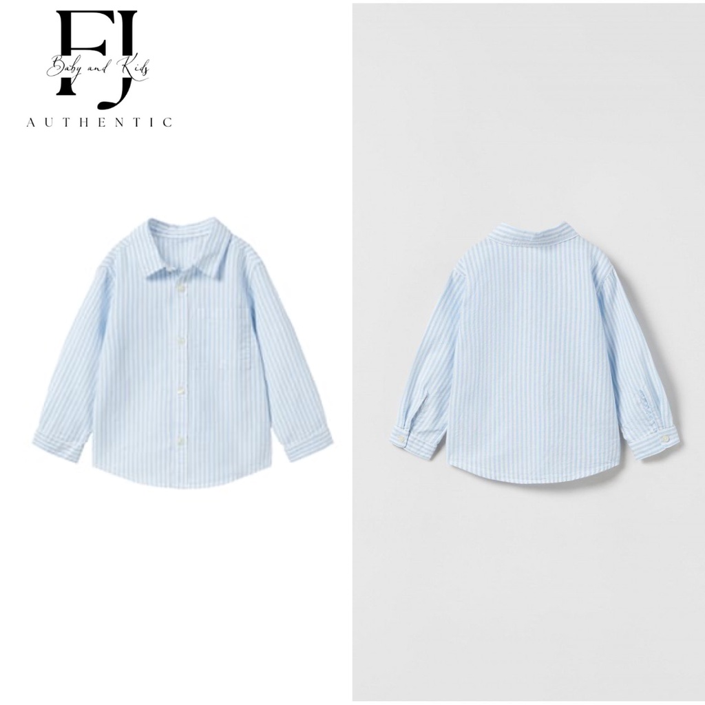 Áo sơ mi bé trai chính hãng Zara, áo sơ kẻ xanh cho bé 1-10 tuổi