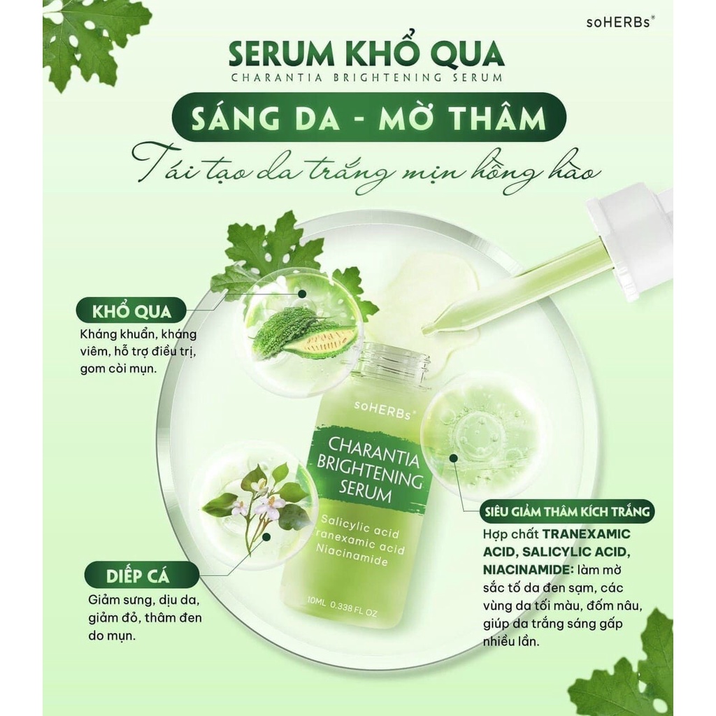 (Chính hãng-Date 2026) Serum Khổ Qua soHERBs, tinh chất khổ qua 10ml giúp mờ thâm dưỡng trắng da sau mụn