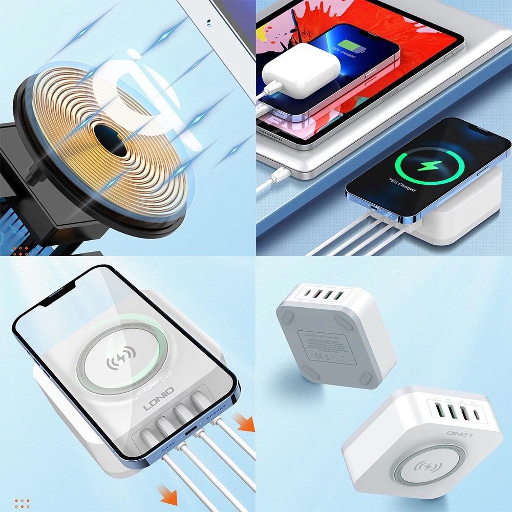 Bộ Sạc nhanh nhiều cổng sạc 32W Sạc Nhanh Không Dây 15W QC 3.0 18W & PD 20W Sạc Điện Thoại LDNIO AW0