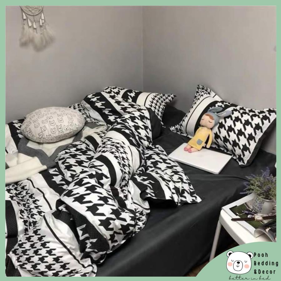 Bộ Vỏ Chăn Ga Giường Gối 4 Món Cotton 3D Cao Cấp Hoạ Tiết Hiện Đại Nhiều Mẫu Đủ Size Poohbedding