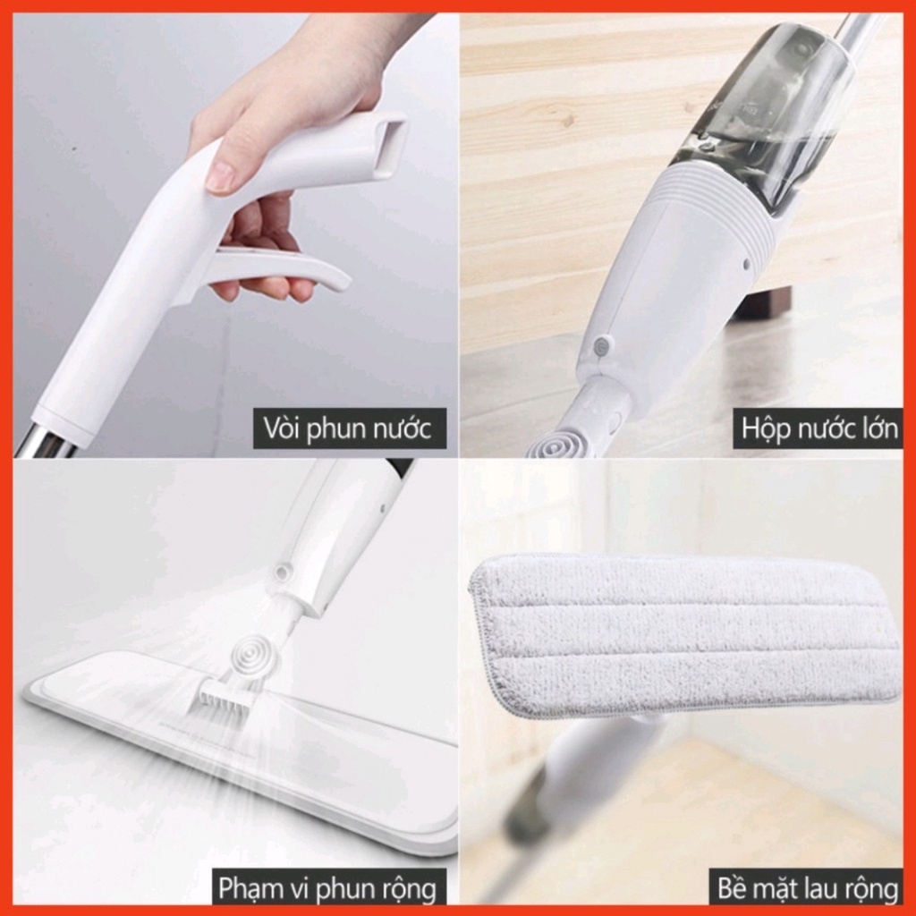 Cây Lau Nhà Phun Sương Xoay 360, Chổi Lau Nhà Tự Vắt Thông Minh