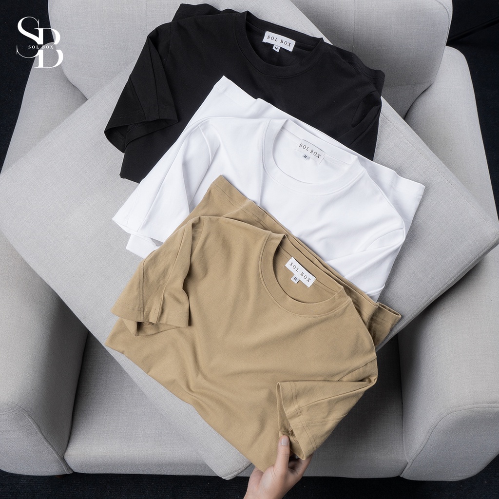 Áo thun nam cổ tròn SOL BOX cotton cao cấp, tôn dáng, đơn giản 3 màu trắng, đen, nâu