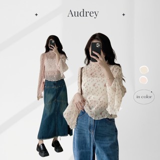 A022 áo giấy nhún họa tiết hoa dài tay audrey