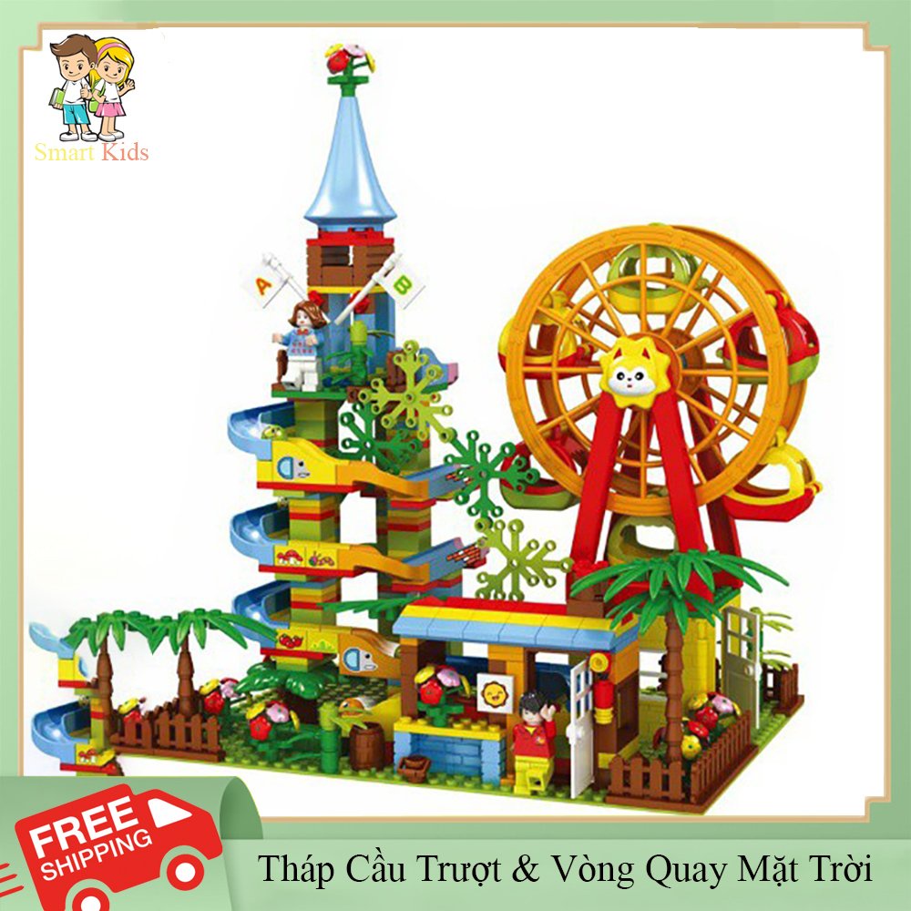 Đồ chơi xếp hình tháp cầu trượt vòng xoay mặt trời .Đồ chơi phát triển tư duy cao cấp cho trẻ 469 chi tiết