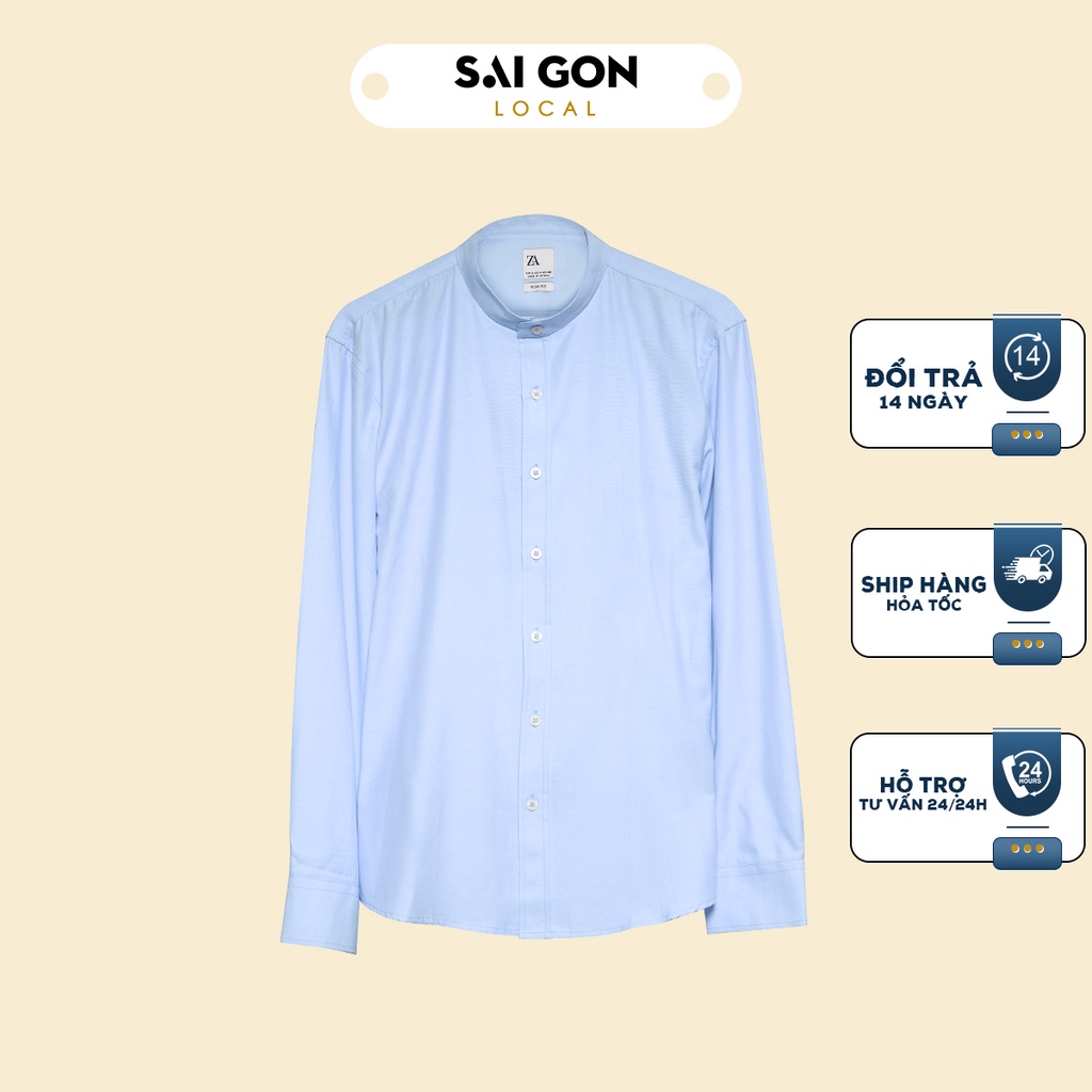 Áo Sơ Mi Nam Cổ Tàu Dài Tay Xanh Xám Chuẩn ZARA 100% Cotton Mịn Mát Gam Màu Pastel Trẻ Trung A3N