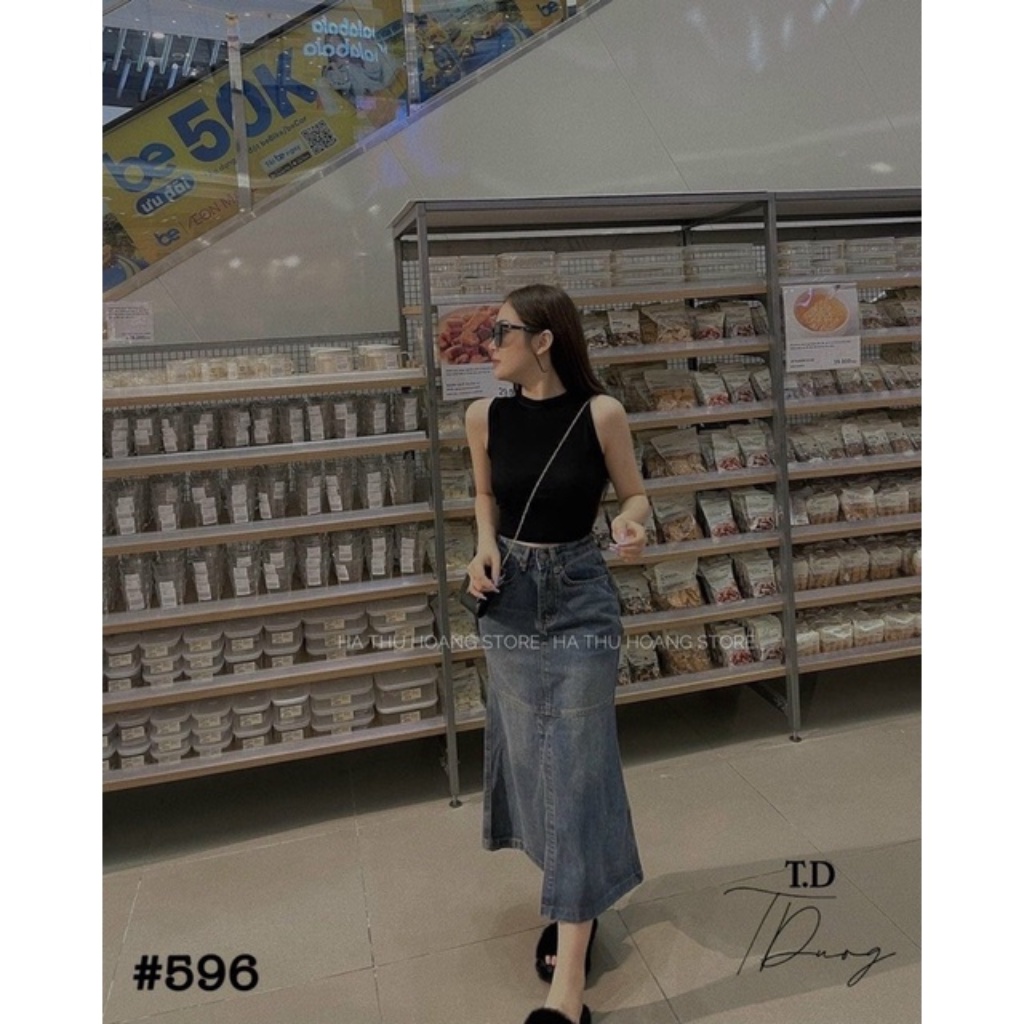 Chân váy bò đuôi cá sẻ tà - chân váy jean đuôi cá dáng dài xẻ tà siêu hot
