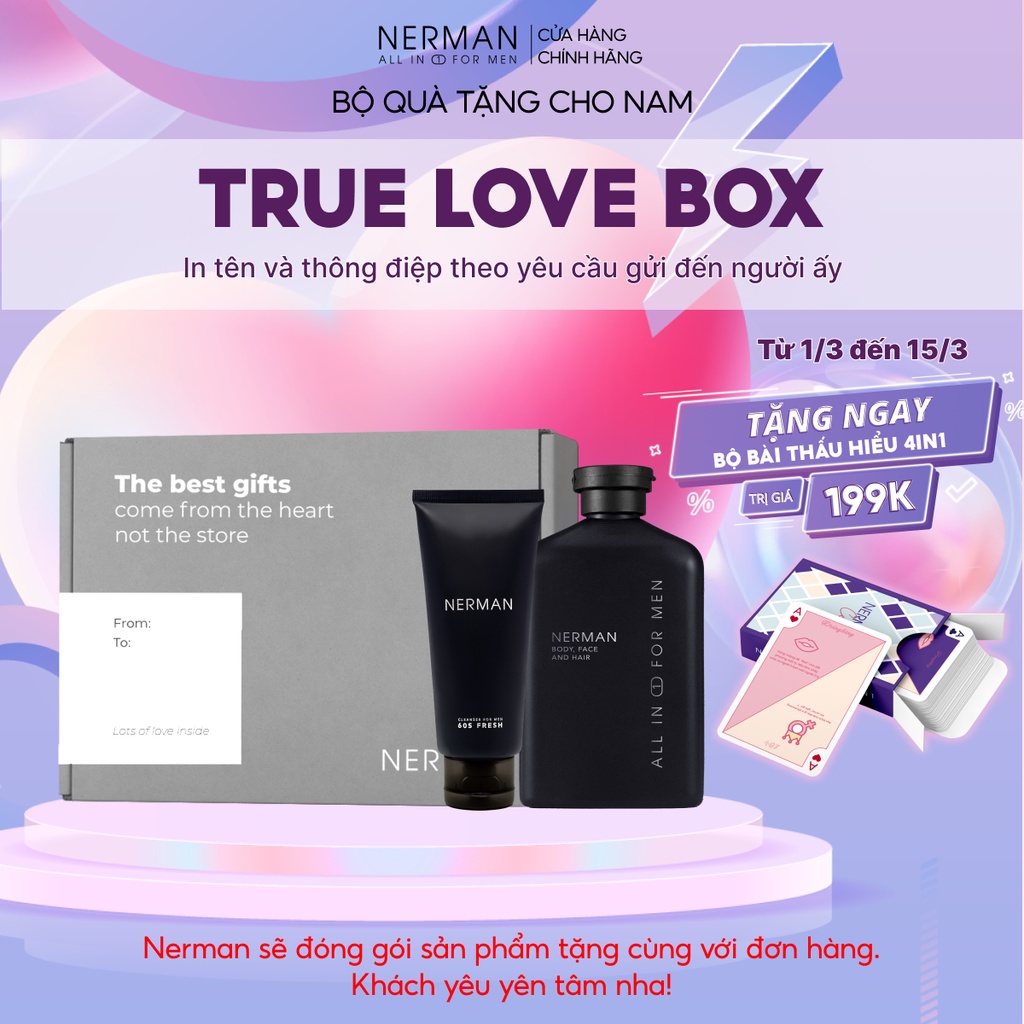  Bộ quà tặng nam giới TRUE LOVE BOX Sữa tắm gội hương nước hoa 350ml & Gel rửa mặt 100ml
