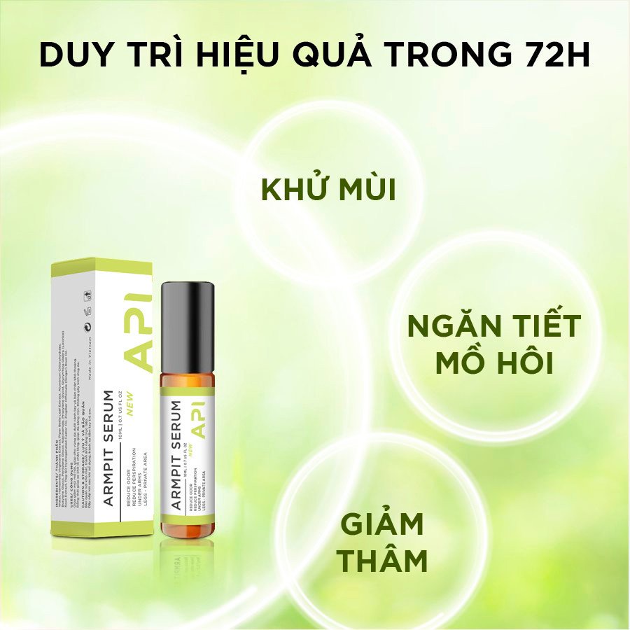 Serum khử mùi hôi nách API, Son nách API, Lăn khử mùi ngăn tiết mồ hôi 72h 10ml, 15ml trắng nách shop Hanami official